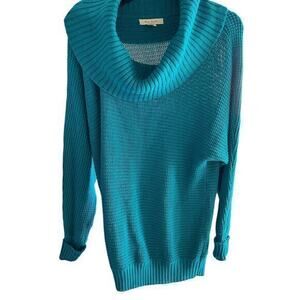 A9 Blue Earth turquoise cowl neck tunic boho Beachy sweater cuffed sleeves XL